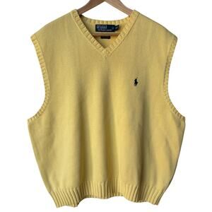 Polo Ralph Lauren Chunky Cotton Knit Mens Butter Yellow V-Neck Sweater Vest XXL